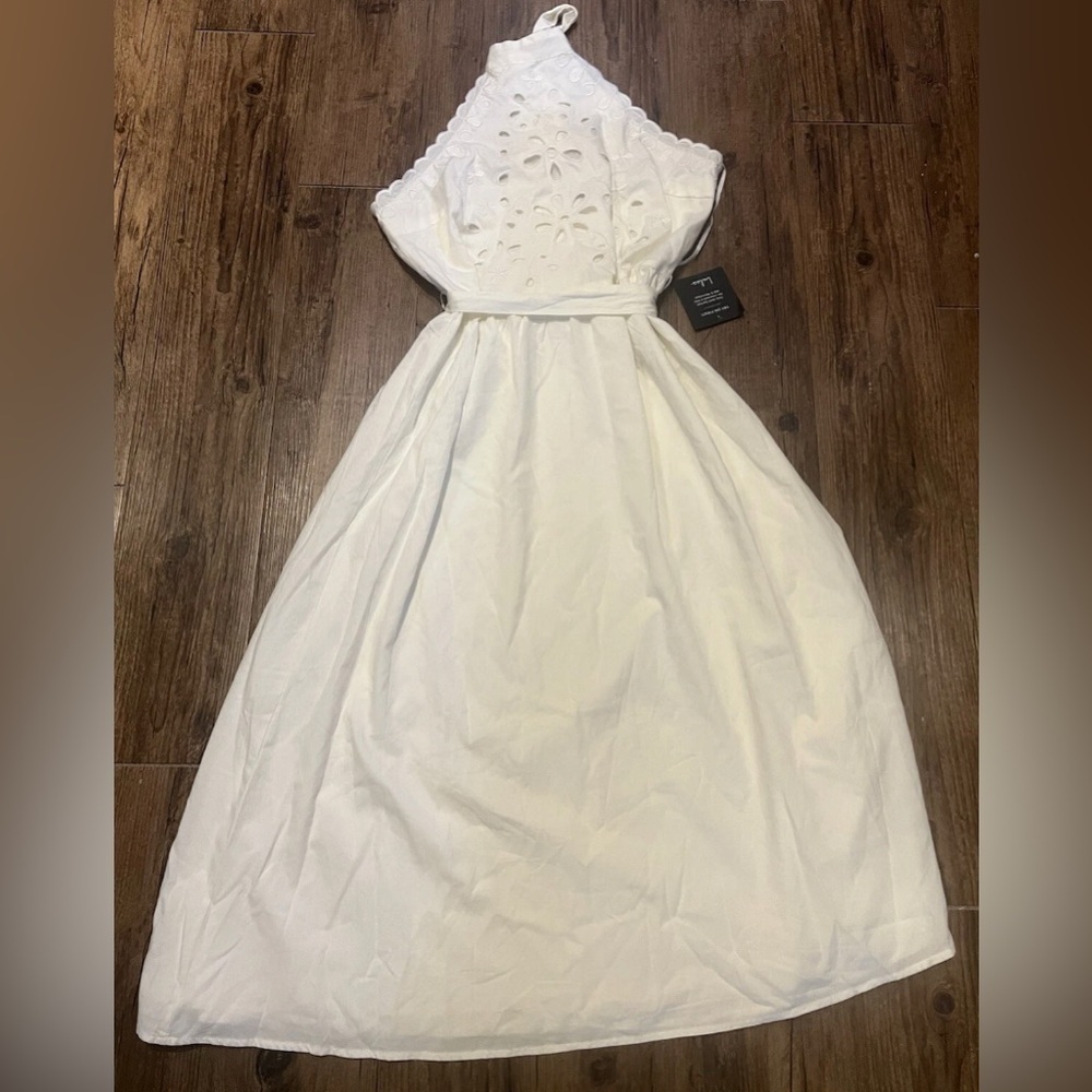 Lulu's White Eyelet Halter Midi Dress